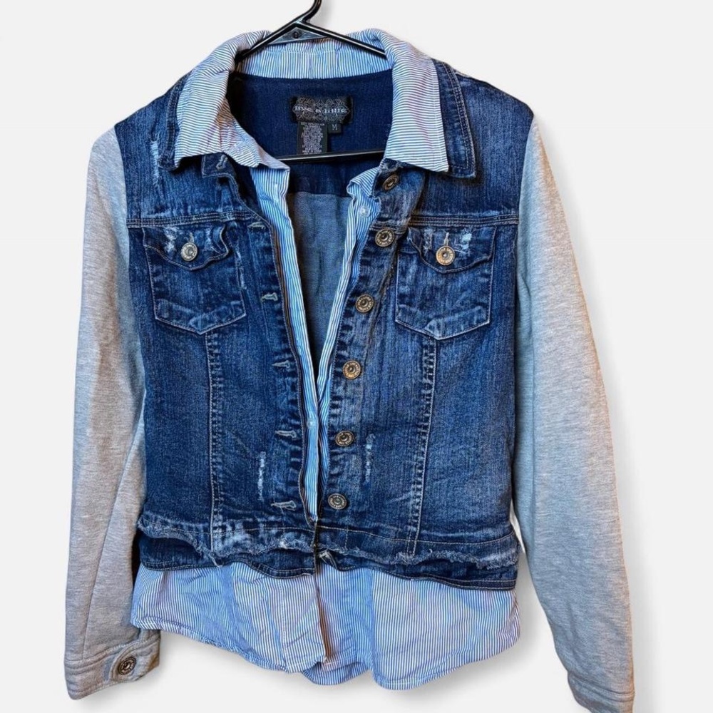 Live a Little Blue Denim Jacket with Gray Sleeves